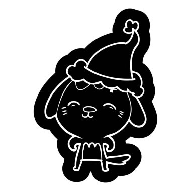 Noel Baba şapkası giyen bir köpek mutlu çizgi film simgesi