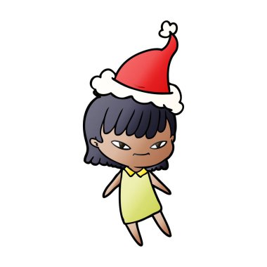 Noel Baba şapkası giyen bir kadın, degrade çizgi film el çekilmiş