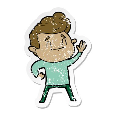 bir mutlu çizgi film adamın sıkıntılı etiket