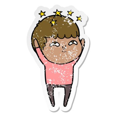 bir çizgi film hayran çocuğun sıkıntılı etiket