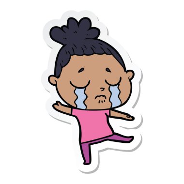 etiket bir karikatür ağlayan kadın