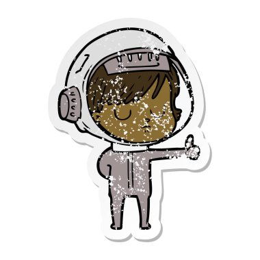 bir çizgi film astronot kadının sıkıntılı etiket