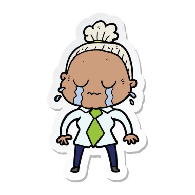 çizgi film ağlayan yaşlı kadın etiketi