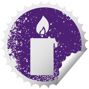 yanan bir mum sıkıntılı dairesel peeling etiket sembolü