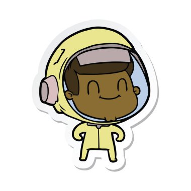 bir mutlu karikatür astronot adam etiketi
