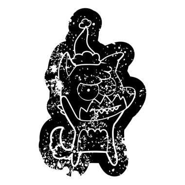 Noel Baba şapkası giyen bir sırıtış Fox karikatür sıkıntılı simgesi