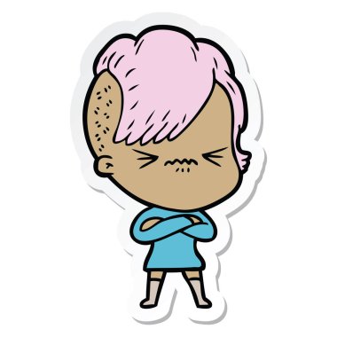 etiket bir karikatür rahatsız hippi kız