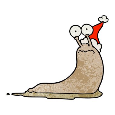 Noel Baba şapkası giyen bir sümüklü böcek dokulu karikatür