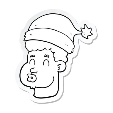 Noel şapka giyen bir çizgi film adam etiketi