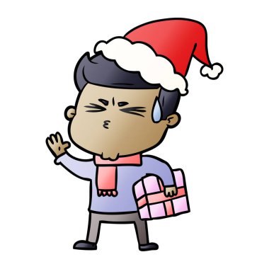 bir adamın giyen Noel Baba şapkası terleme degrade çizgi film