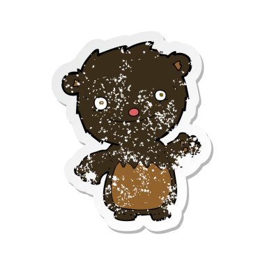 bir çizgi film sallanan siyah ayı yavrusu Retro sıkıntılı etiket