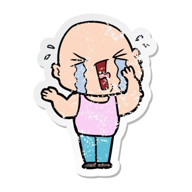 kel adam ağlıyor bir karikatür sıkıntılı etiket