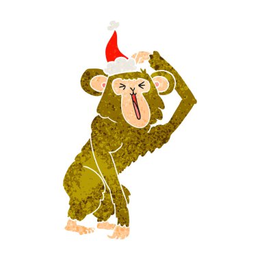 kafa giyen Noel Baba şapkası çizilmemesi bir şempanze, Retro çizgi film