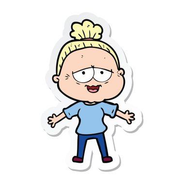 bir karikatür mutlu yaşlı kadın etiketi