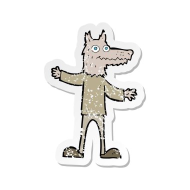 bir çizgi film Kurt adamın Retro sıkıntılı etiket