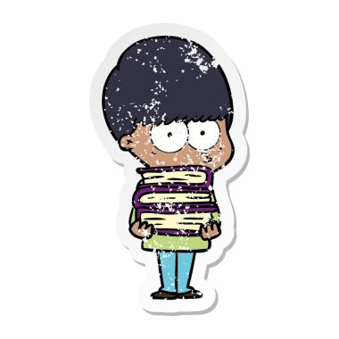 kitap taşıyan bir gergin çizgi film çocuk sıkıntılı etiket