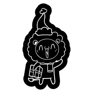 Noel Baba şapkası giyen aslan mutlu ilginç çizgi film simgesi