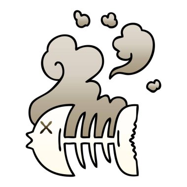 Degrade gölgeli ilginç karikatür ölü balık iskeleti