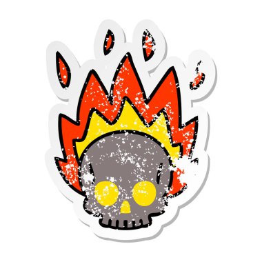 ilginç bir el sıkıntılı etiket karikatür kafatası çizilmiş