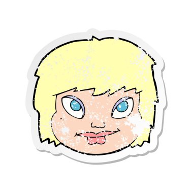 bir çizgi film kadın yüzü Retro sıkıntılı etiket