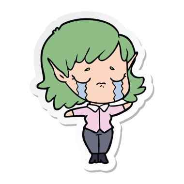 etiket bir karikatür ağlayan elf kızı