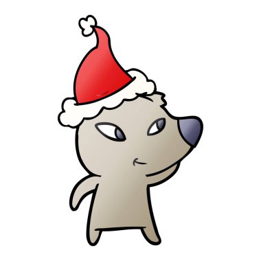 Noel Baba şapkası giyen bir ayının degrade çizgi film sevimli el çekilmiş