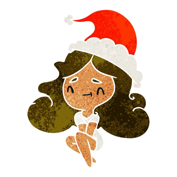 Navidad retro dibujos animados de chica kawaii — Archivo Imágenes Vectoriales