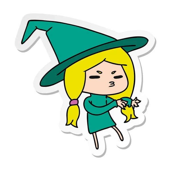 Sticker Cartoon Illustration Cute Witch Kawaii Girl — Stock Vector