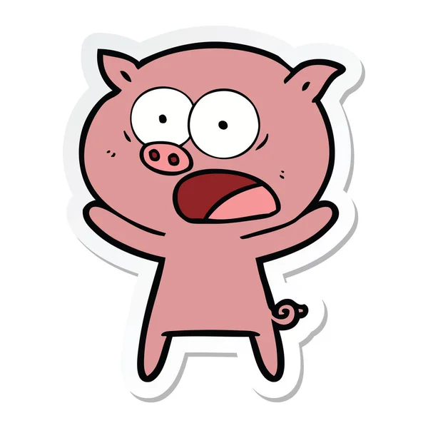 Autocollant d'un cochon de dessin animé criant — Image vectorielle