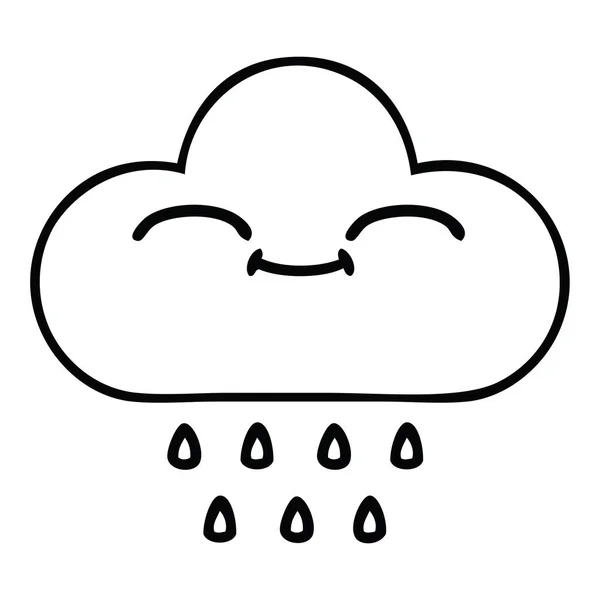 Línea dibujo dibujos animados tormenta lluvia nube — Vector de stock