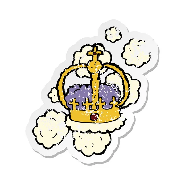 Retro Distressed Sticker Cartoon Crown — Stock Vector