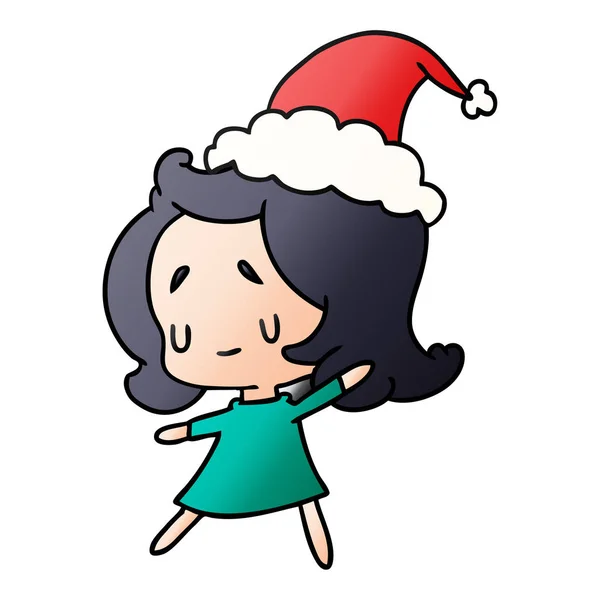 Mão Desenhada Desenhos Animados Gradiente Natal Menina Kawaii — Vetor de Stock