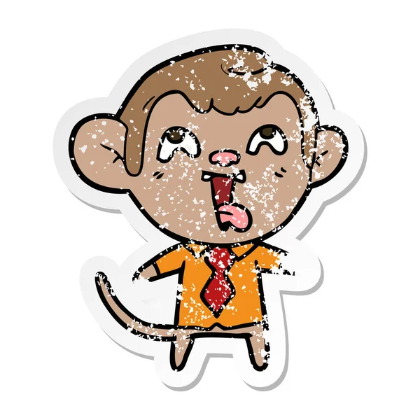 Przyklejonej naklejki szalony kreskówki małpa w koszulce i krawat — Wektor stockowy
