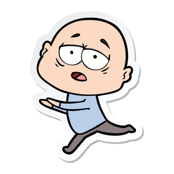Sticker of a cartoon tired bald man — Stock Vector