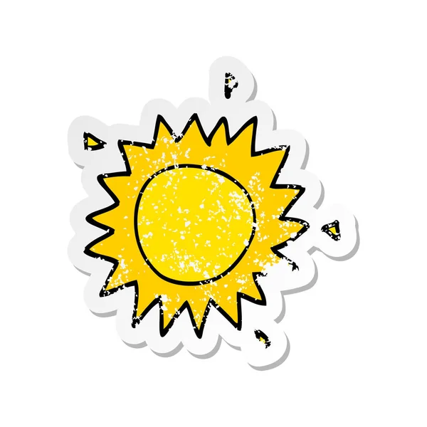 Verontruste sticker van een cartoon zon — Stockvector