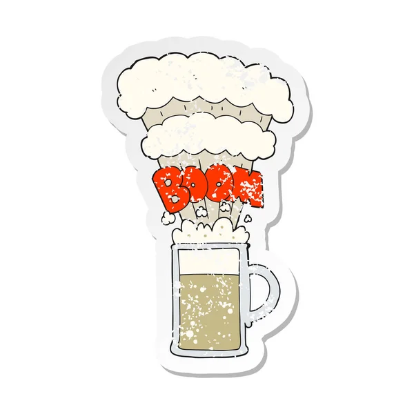 Pegatina Retro Angustiado Una Caricatura Explosión Cerveza — Archivo Imágenes Vectoriales