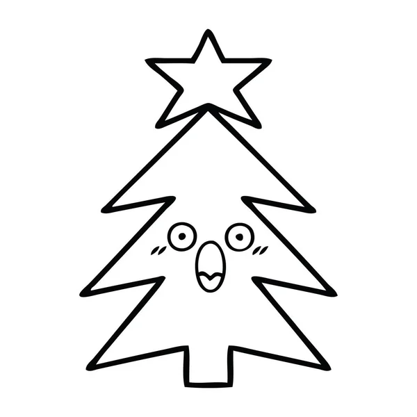 Linea disegno cartone animato albero di Natale — Vettoriale Stock