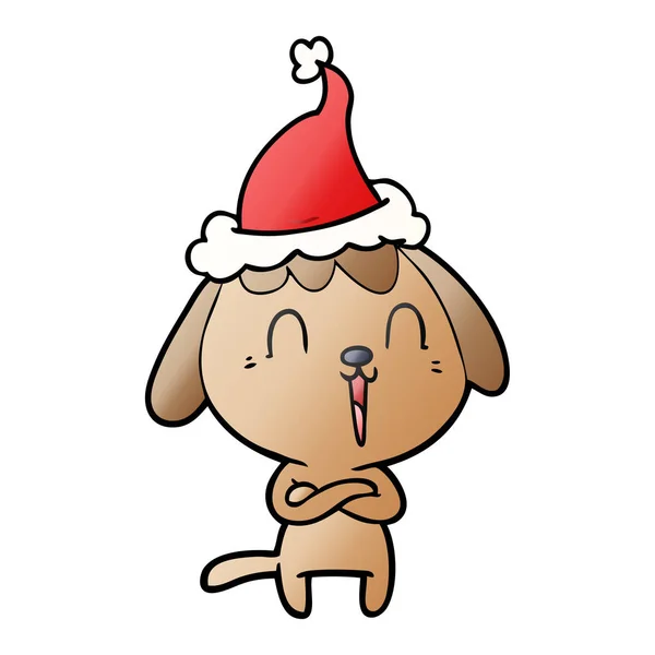 Mignon dégradé dessin animé d'un chien portant le chapeau de Père Noël — Image vectorielle