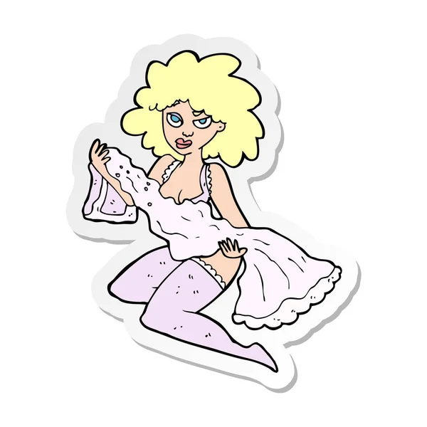 Sticker of a cartoon woman changing — Stock Vector