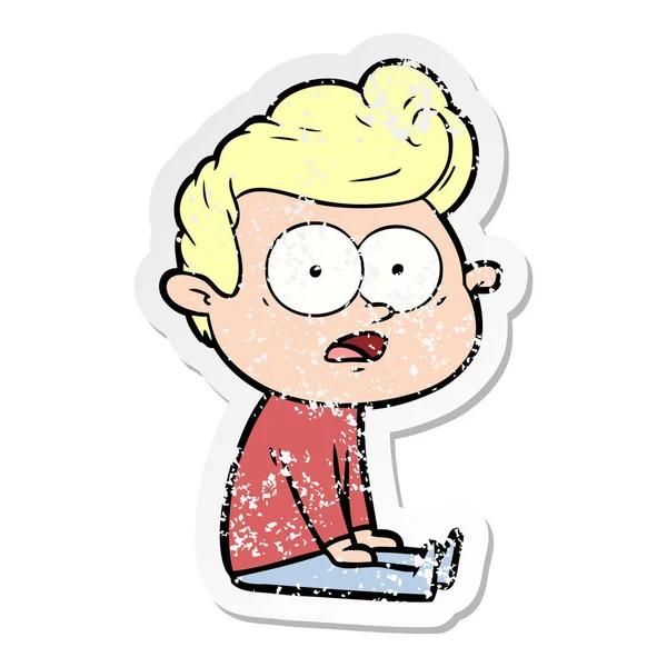 Verontruste sticker van een cartoon staren man — Stockvector