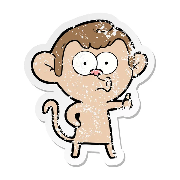 Distressed sticker of a cartoon hooting monkey — Stock Vector