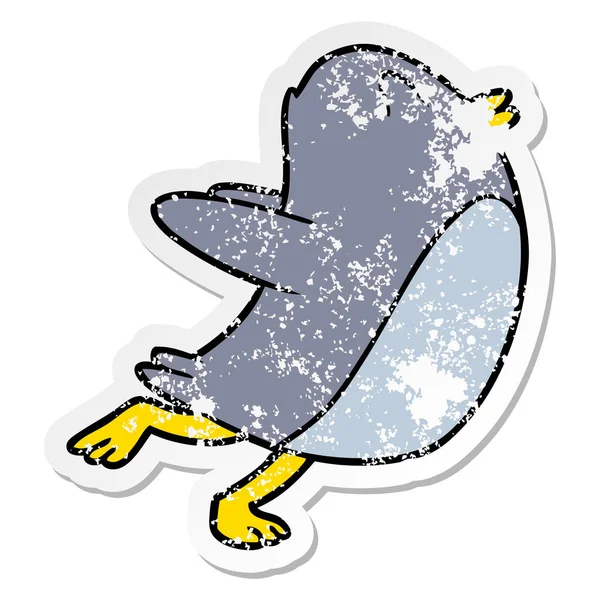 Verontruste Sticker Van Een Pinguïn Springen — Stockvector