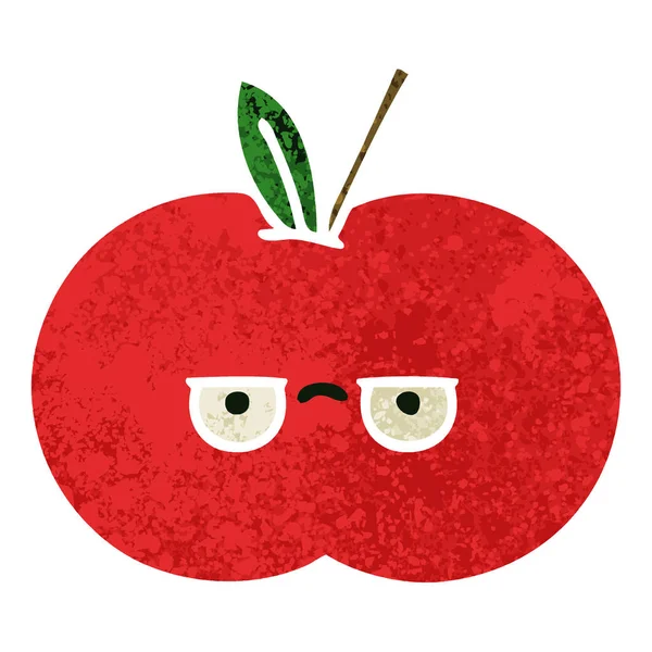 Retro Ilustracja Kreskówka Stylu Czerwonym Jabłkiem — Wektor stockowy