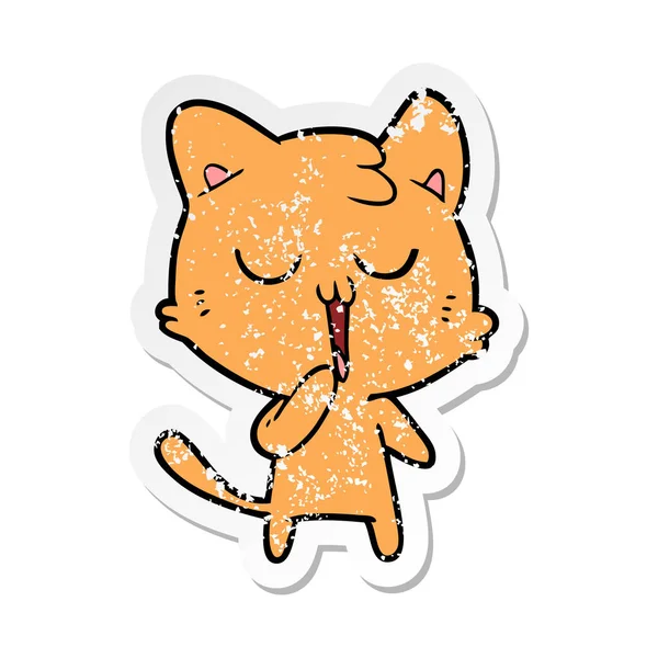Nödställda Klistermärke Tecknad Katt Gäspningar — Stock vektor