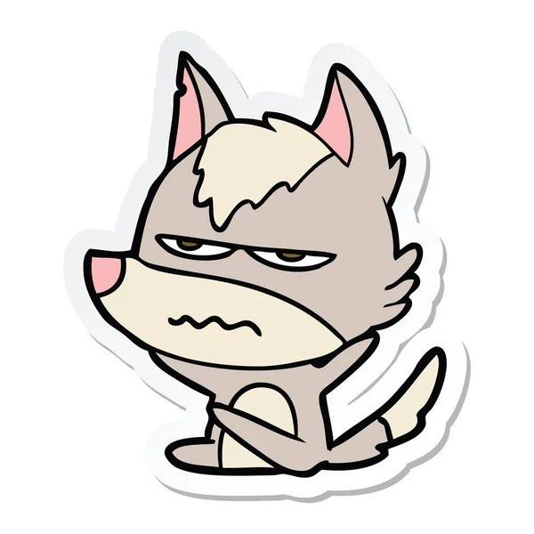 Sticker of a cartoon annoyed wolf — Stock Vector