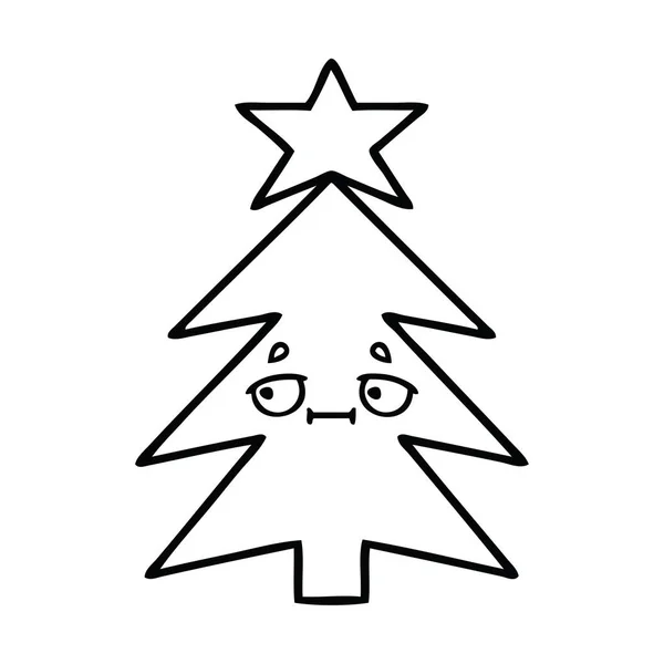 Linha desenho cartoon árvore de Natal — Vetor de Stock