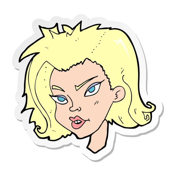 Sticker of a cartoon female face — Stock Vector