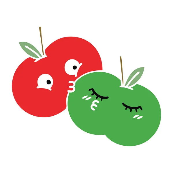 Manzanas de dibujos animados retro de color plano — Vector de stock
