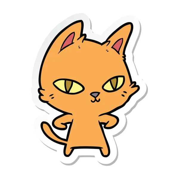 Adesivo di un gatto dei cartoni animati fissare — Vettoriale Stock