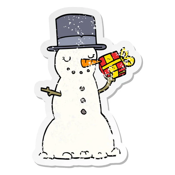 Distressed Sticker Cartoon Christmas Snowman — Stock Vector